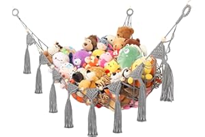 Stuffed Animal Hammock, Macrame Toy Net Storage Organizer, Hanging Corner Wall Display Decor Holder for Kids Bedroom, Nursery