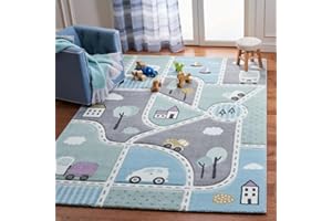 SAFAVIEH Carousel Kids Collection Area Rug - 6'7" x 9', Grey & Light Blue, Non-Shedding & Easy Care, Ideal for High Traffic Areas for Boys & Girls in Playroom, Nursery, Bedroom (CRK193F)