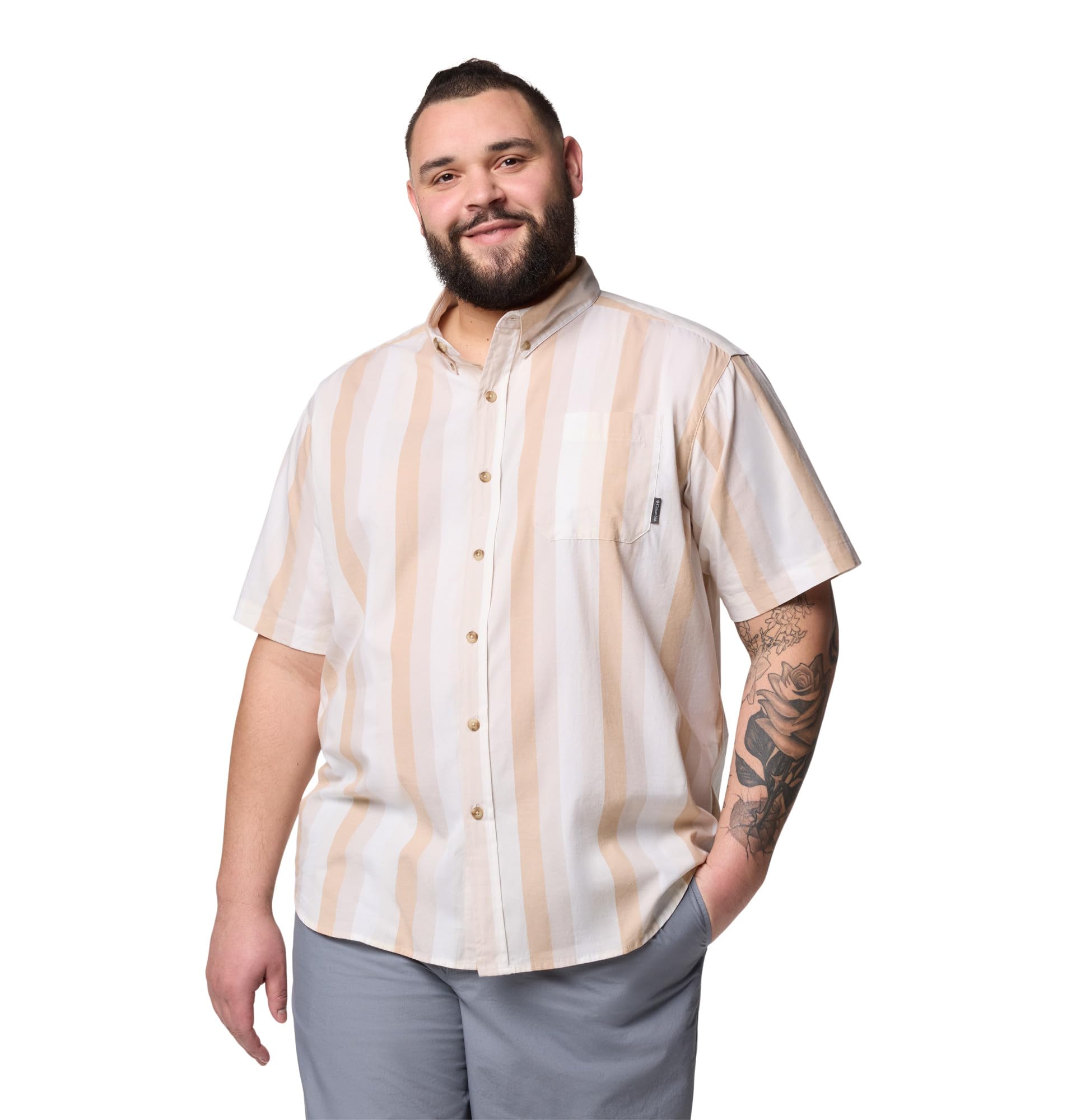 Columbia Mens Rapid Rivers II Short Sleeve Shirt, Dark Stone Wide Stripe, 2X Image Columbia Mens Rapid Rivers II Short Sleeve Shirt, Dark Stone Wide Stripe, 2X Image