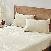 BEDELITE Velvet Fitted Sheet and Pillowcases Set, Luxury Soft Fuzzy Bottom Sheet with Reinforced Elastic Corner Straps, Deep Pocket up to 15 Inch, 1 Fitted Sheet and 2 Pillowcases (Queen, Cream)