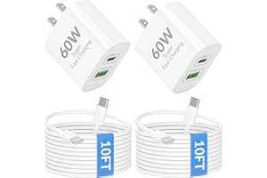 60W Dual-Port Charger for iPhone 17/Air/16/16e/15 Pro Max Fast Charging, 2Pack USB C Charger Block Wall Plug Cube + 10FT Long