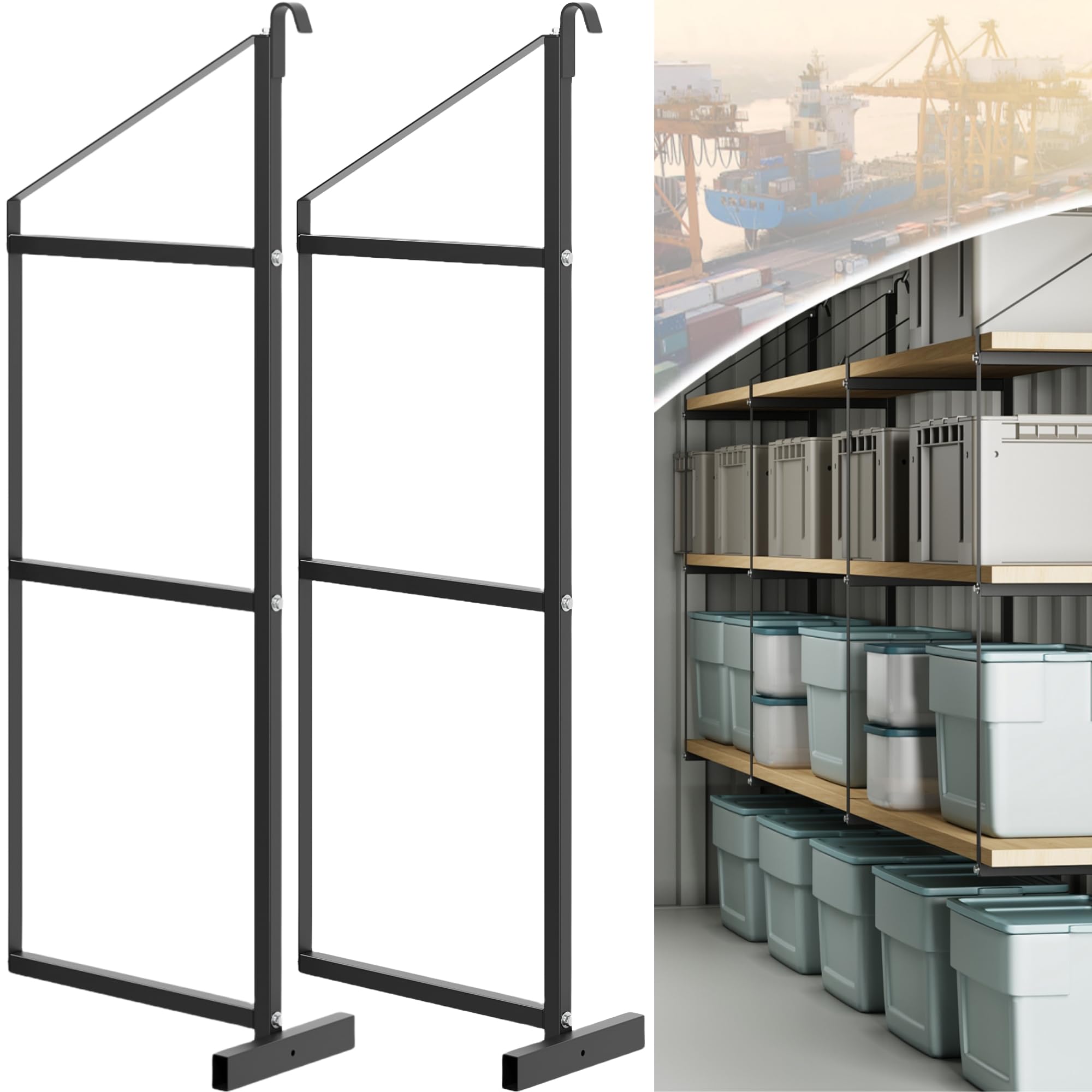 Photo 1 of COZONY 2 Pack Shipping Container Shelving Brackets 3-Tier, 22" D x 60" H, 1100LBS, Hang & Hook Type, Cargo Containers Storage Shelves, Easy to Install & Removable, Heavy-Duty