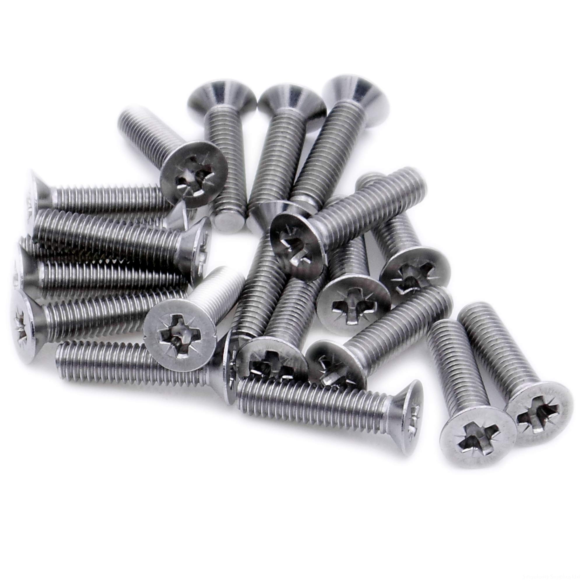 M2.5 (2.5mm x 18mm) Pozi Countersunk Machine Screw (Bolt) - Stainless Steel (A2) (Pack of 20)