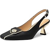 Muikecors Women's Kitten Heels Slingback Square Toe Low Heel Pumps Closed Toe Matte Slip On high Heels Womens Work Dress Office Wedding Party Shoes 2 Inch