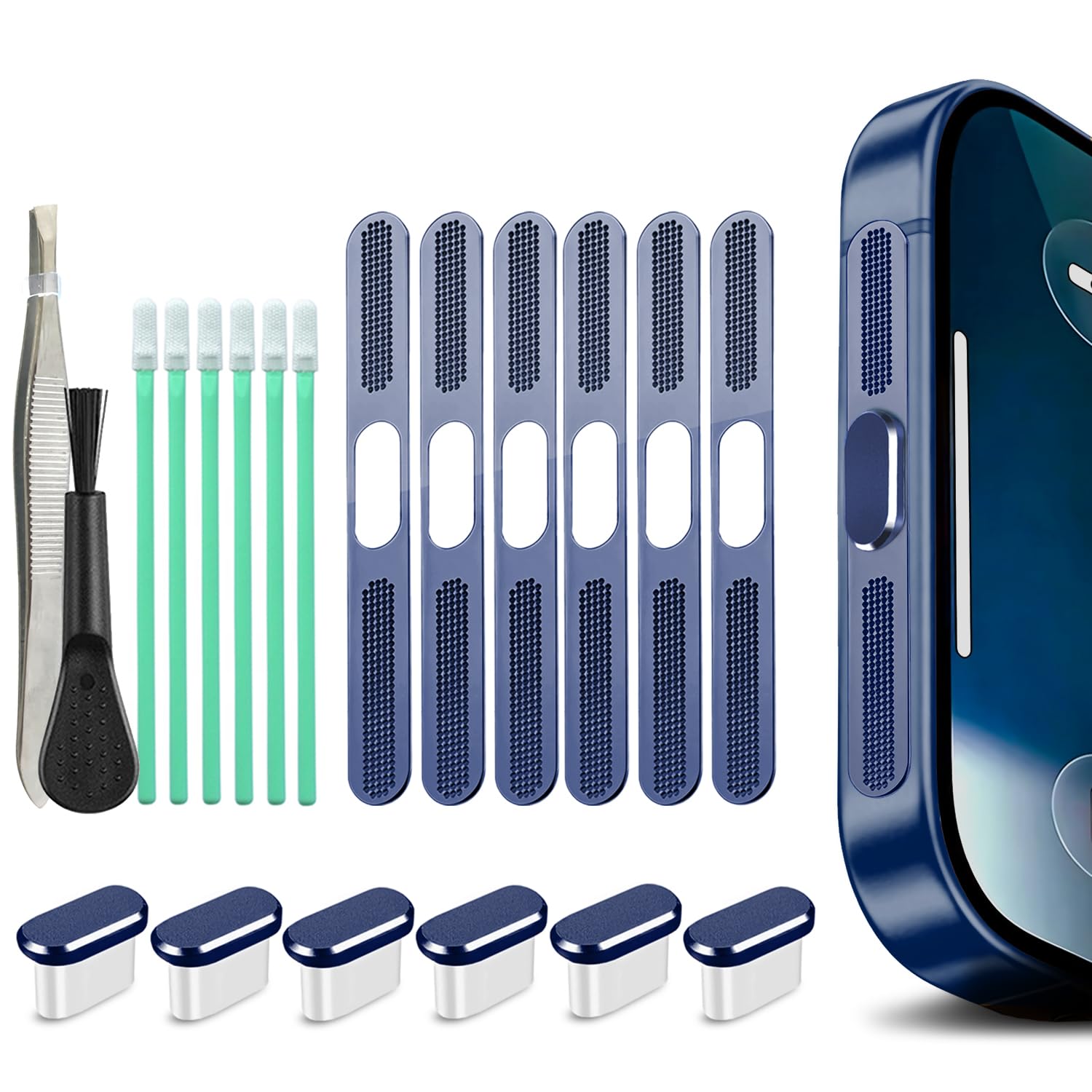 USB C Port Cover Dust Plug, 6 Pack Type C Charging Port Plug Cover with Speaker Dust Cover Phone Accessories for iPhone 17/17 Pro Port Protection Dust Cover (Dark Blue, for 17 and 17 Pro)