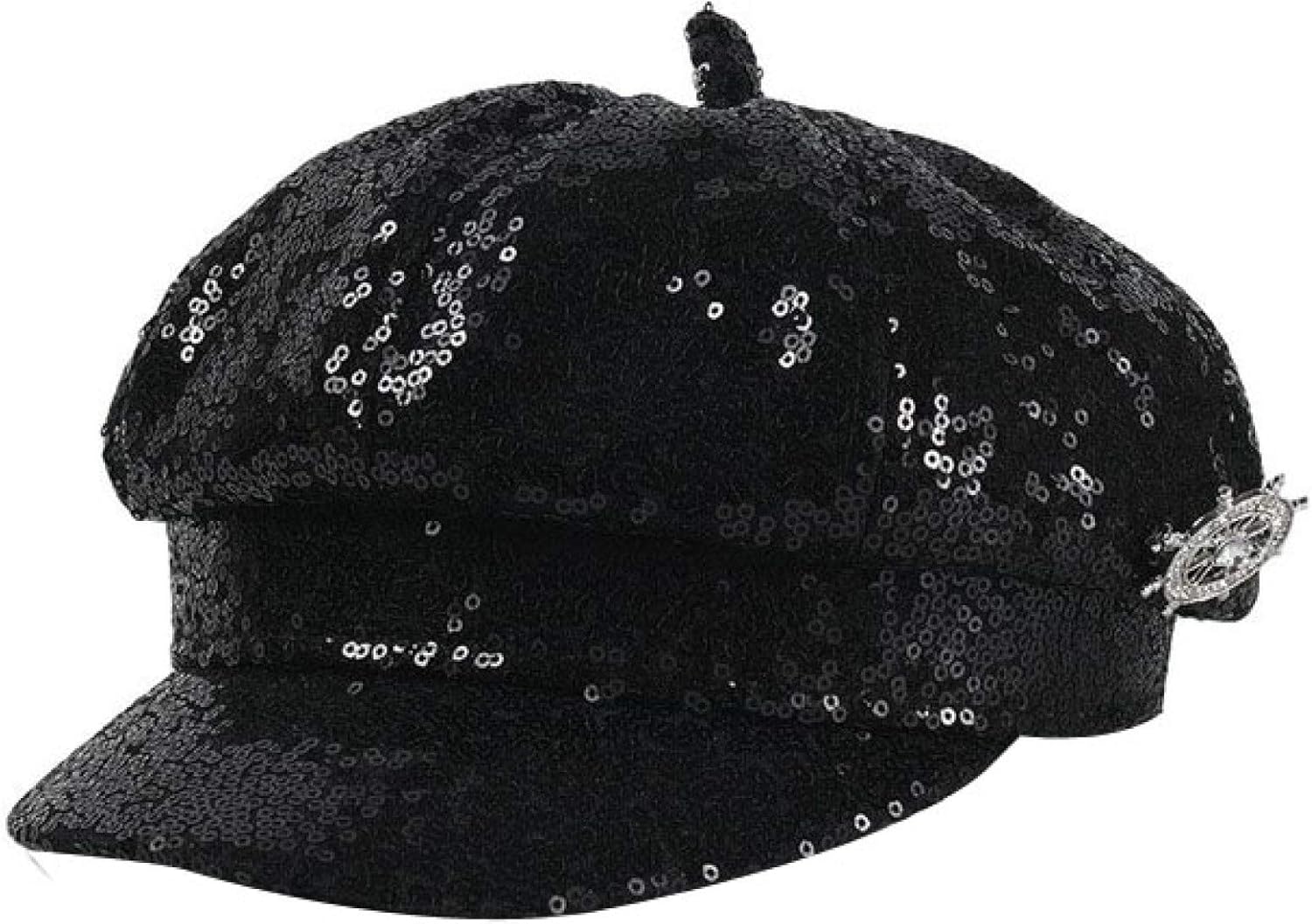 Women's Sparkling Newsboy Hat England Style Daily Sequined Octagonal