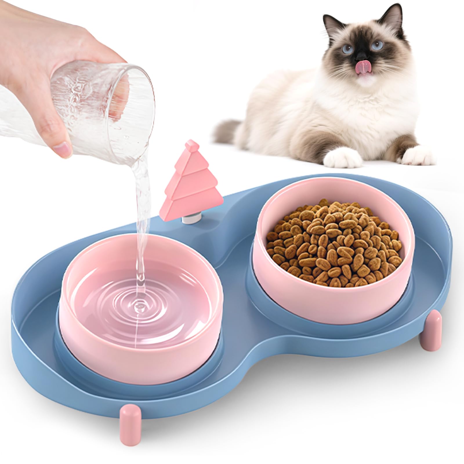 Photo 1 of Ceramic Cat Food Bowl, Silicone Can Opener and 15° Raised Cat Bowls, No-Spilling Cats Food and Water Bowls for Cats and Small Dog, Anti Vomitting, Whisker Friendly and Dishwasher Safe - Pink