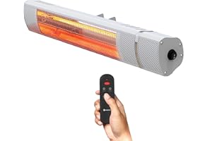 Comfort Zone Electric Indoor/Outdoor Patio Space Heater, Remote Control, IP65 Waterproof Rated, Wall-Mountable, Overheat Protection, & Tip-over Switch, Commercial and Residential, 1,500W, CZPH20RSL