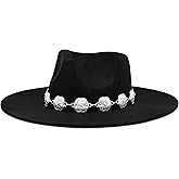 FLUFFY SENSE. Big Wide Brim Boho Western Hat for Women and Men - Felt Rancher Fedora Hat with 4 inches Flat Brim
