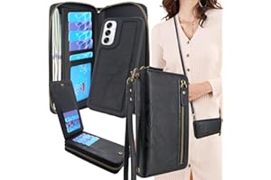 Lacass for Samsung Galaxy A14 5G 2023 Crossbody Dual Zipper Detachable Magnetic Leather Wallet Case Cover Wristlets Wrist Strap 13 Card Slots Money Pocket (Black)