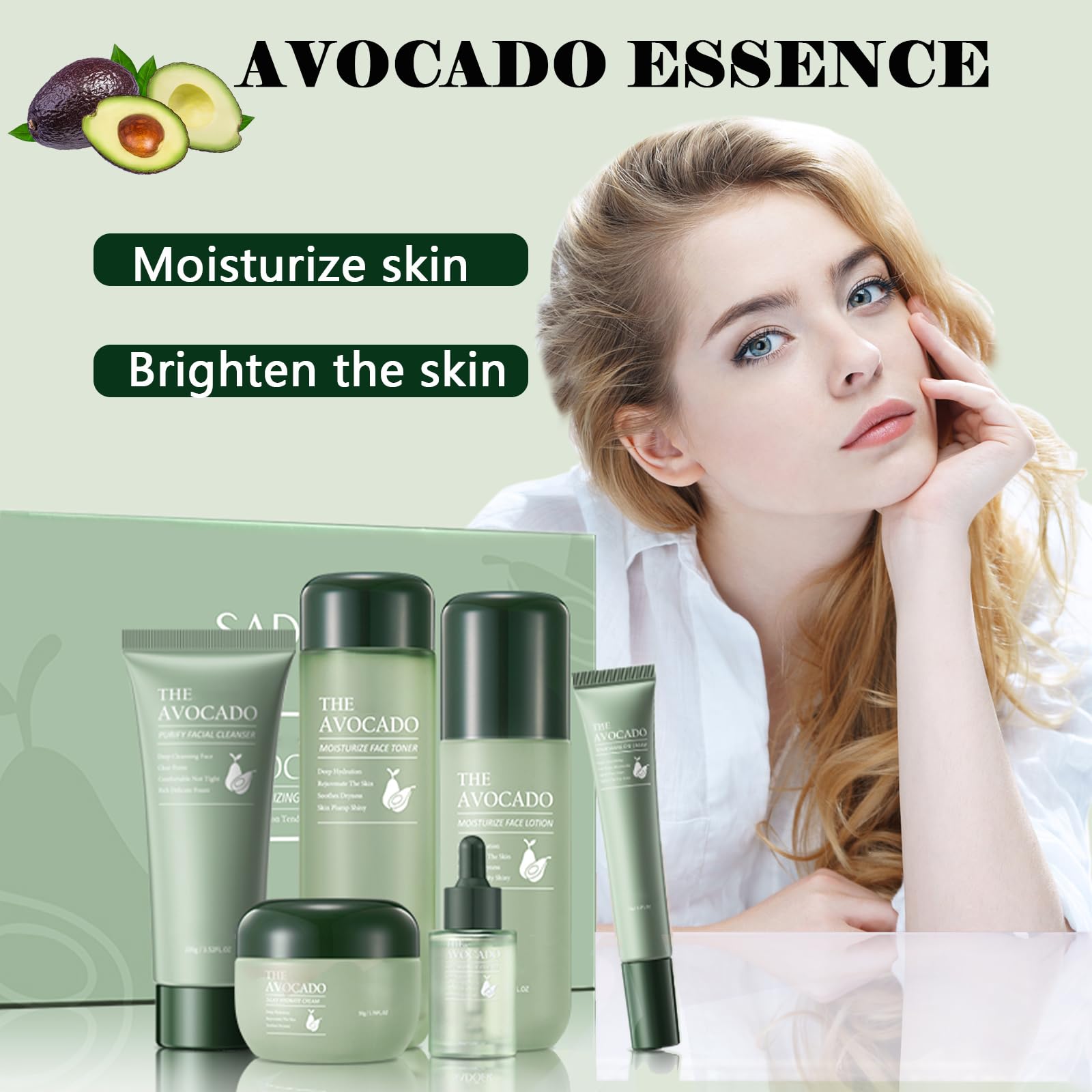 Avocado Skin Care Set for Women,6PCS Skincare Gift Kits,Stocking Stuffers,Christmas Gifts for Women,Moisturizing Korean Skincare Set with Facial Cleanser, Toner, Serum, Lotion,Cream, Eye Cream