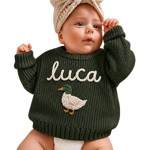 Personalized Baby Sweater with Name Custom Sweater for Newborn Boy Girl Hand-Embroidered Gift for Baby Shower Birthday Xmas