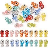 Craftdady 20Pcs Handmade Porcelain Beads Colorful Fish Shaped Ceramic Beads Bulk Painted Ocean Animal Craft Bead Loose Spacer Fish Bead for DIY Crafts Bracelets Necklaces Jewelry Making