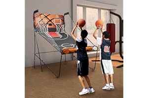 HASANEN 2 Player Arcade Basketball Game, Indoor Double Electronic Hoops shot Dual Shot Arcade Basketball Arcade Basketball Fun at Home 8 Game Modes W/ 5 Balls & LED Scoreboard and Timer & Inflation Needle