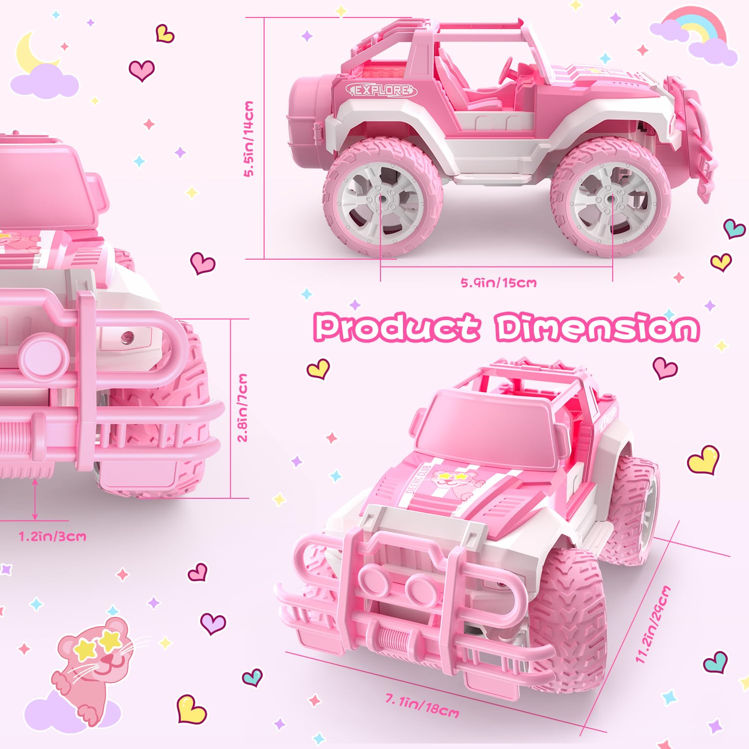 DEERC Ferngesteuertes Auto Rosa, 1:18 SUV RC Auto mit LED-Scheinwerfern, 2,4 GHz, Monster Trucks Off-Road Crawler, Geschenke für Mädchen ab 6 Jahren 5