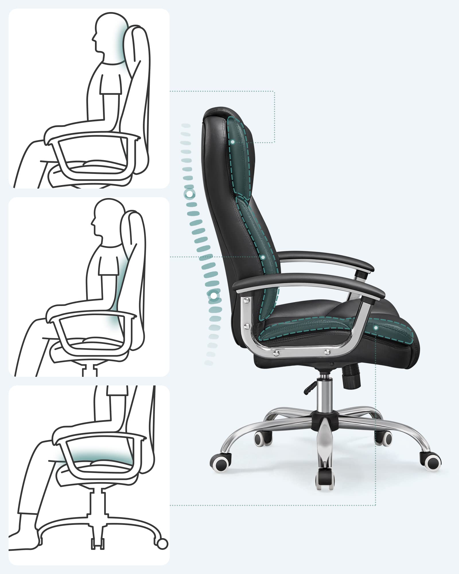 SONGMICS Bürostuhl Chefsessel Drehstuhl Computerstuhl Sitzhöhenverstellung office Stuhl Polsterung, OBG57B 8