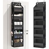 Fixwal Over Door Storage Organizer, 5-Shelf Wall Mount Upgrade Hanging Storage with 5 Large Pockets 10 Mesh Side Pockets for Pantry Bedroom Dorm Pantry Nursery Bathroom Diapers Clothes (Black)
