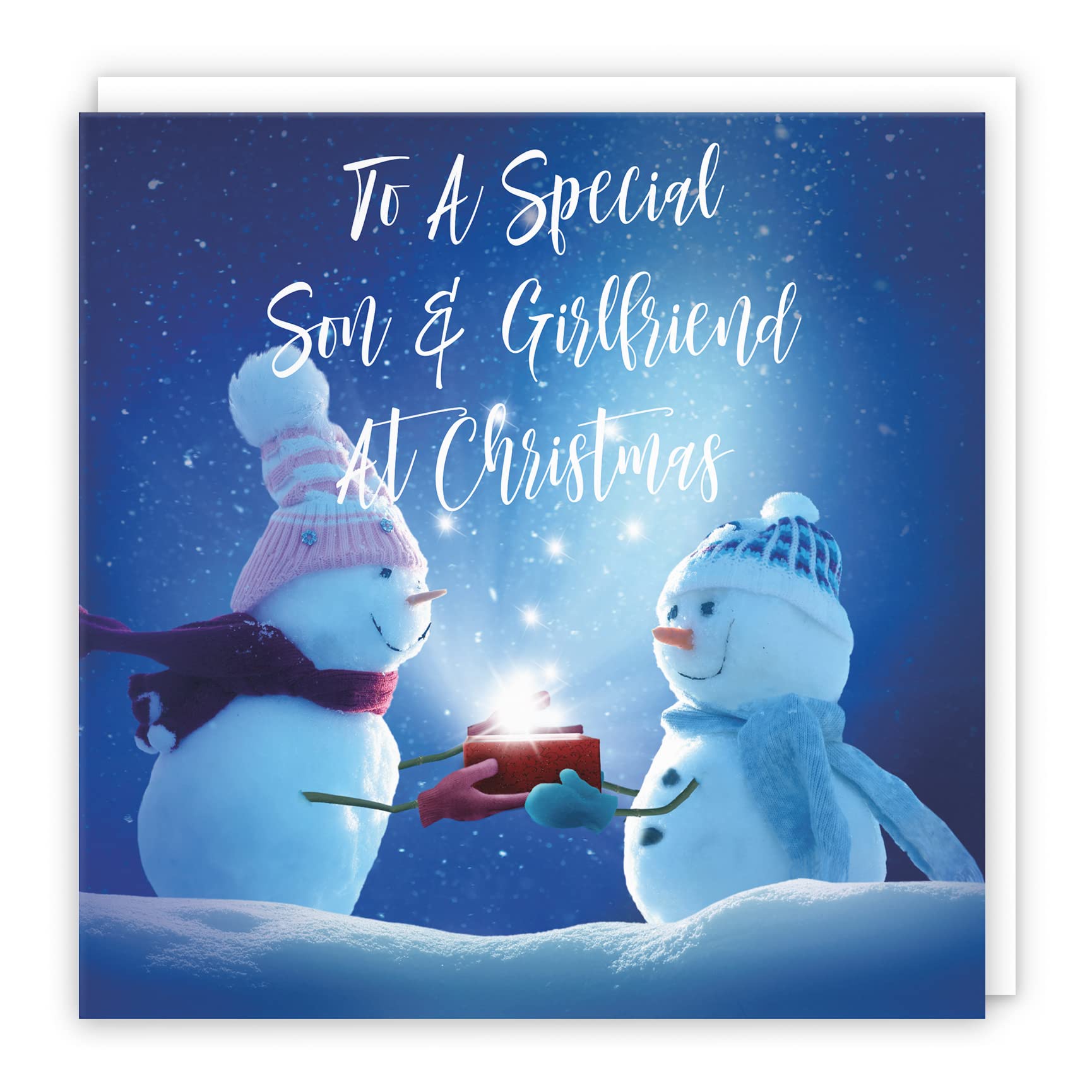 Hunts England - Large Son And Girlfriend Christmas Card - To A Special Son & Girlfriend At Christmas - Starry Night Collection - Large - 210 x 210 mm