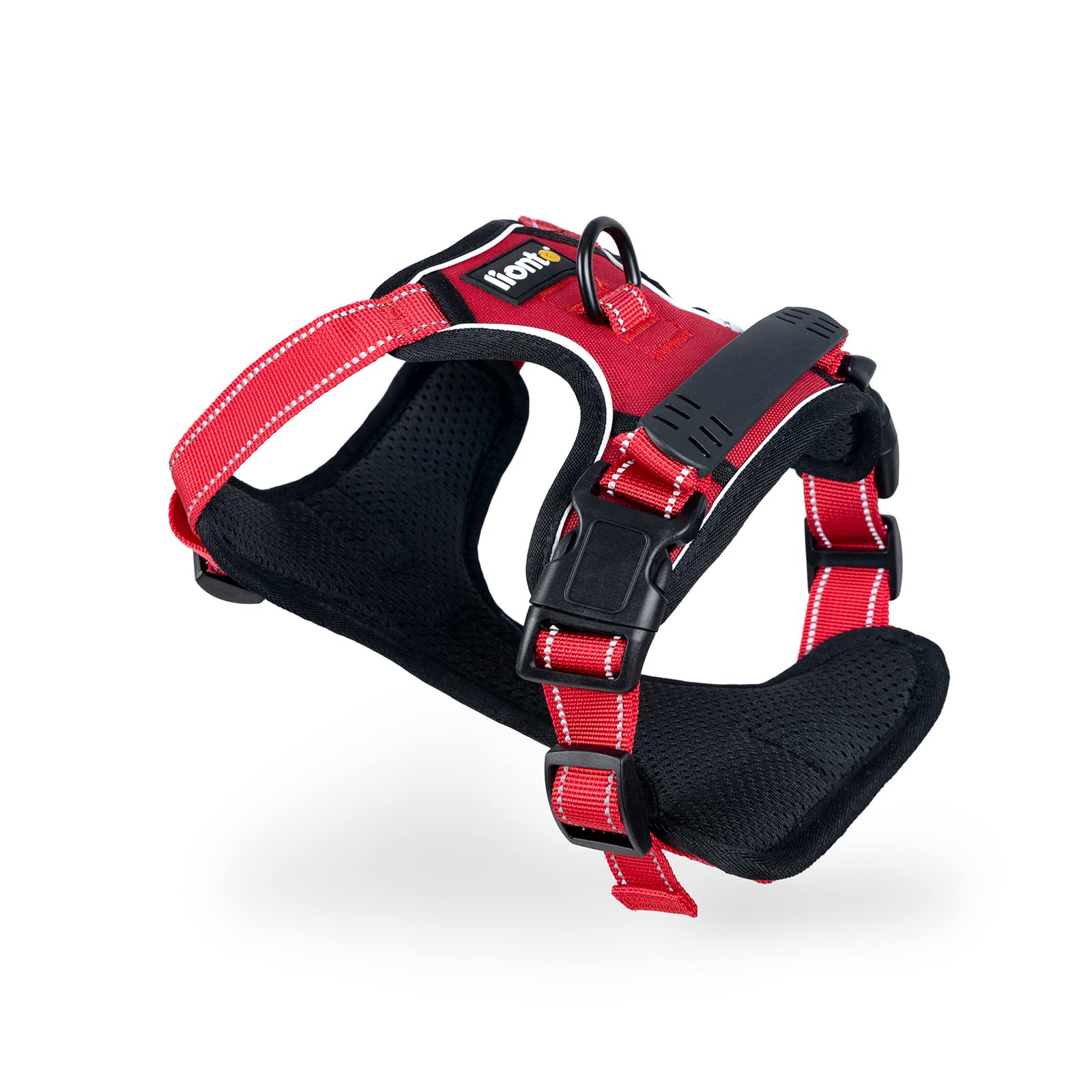 lionto Dog Harness Padded Anti Pull Harness Reflective Safety Harness Adjustable Size L Red