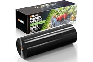 Axgatoxe 6 Mil Black Plastic Sheeting (10' x 25') Long - Heavy Duty, Waterproof, UV Resistant Polyethylene Sheeting Roll for 