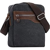 VASCHY Small Messenger Bag, Vintage Leather Canvas Crossbody Shoulder Side Bag for Men Women for Work/Travel