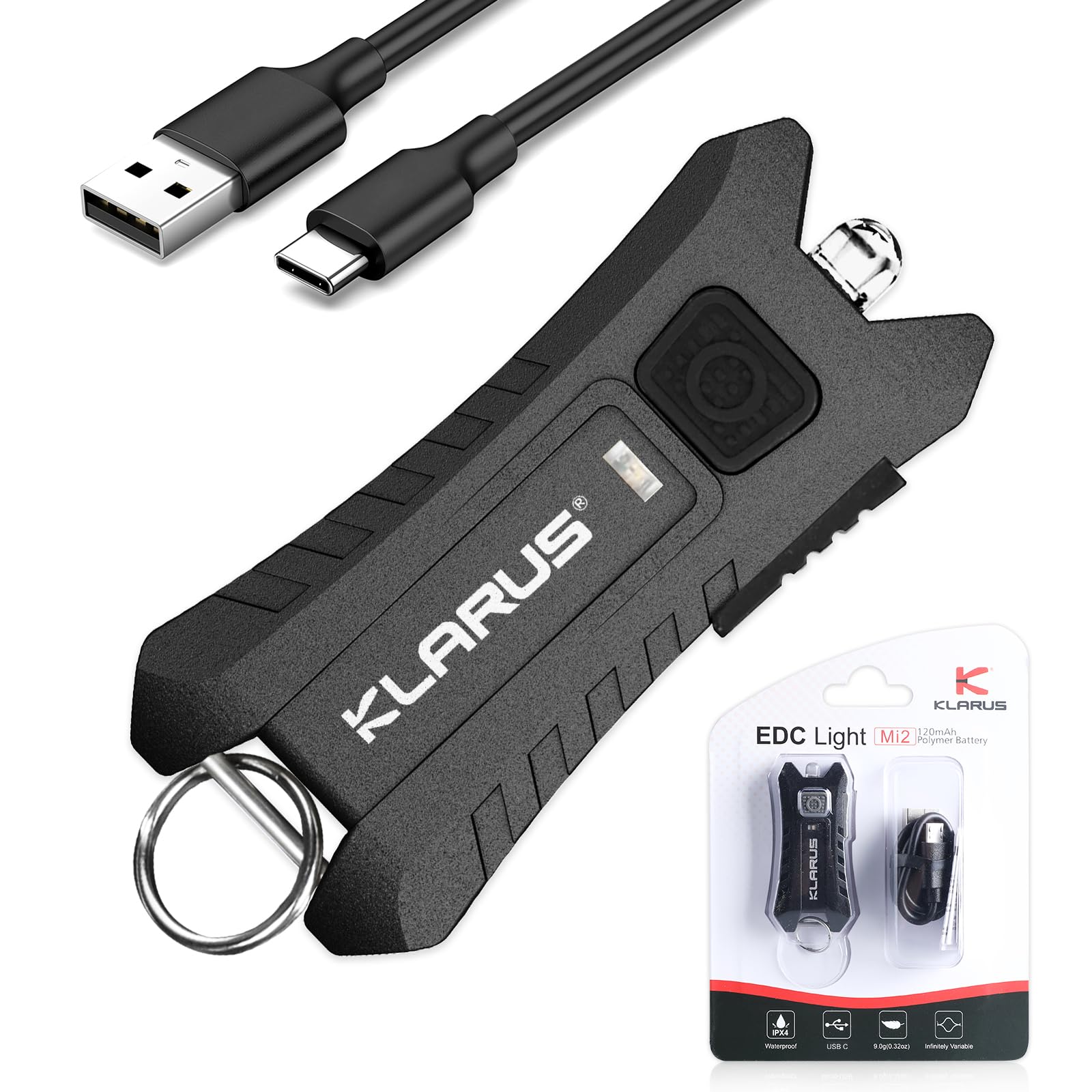 klarus Mi2 USB C Rechargeable LED Keyring Torch, 40 Lumens Small Lightweight Pocket Keychain Flashlight Powered by Bulid-in Battery