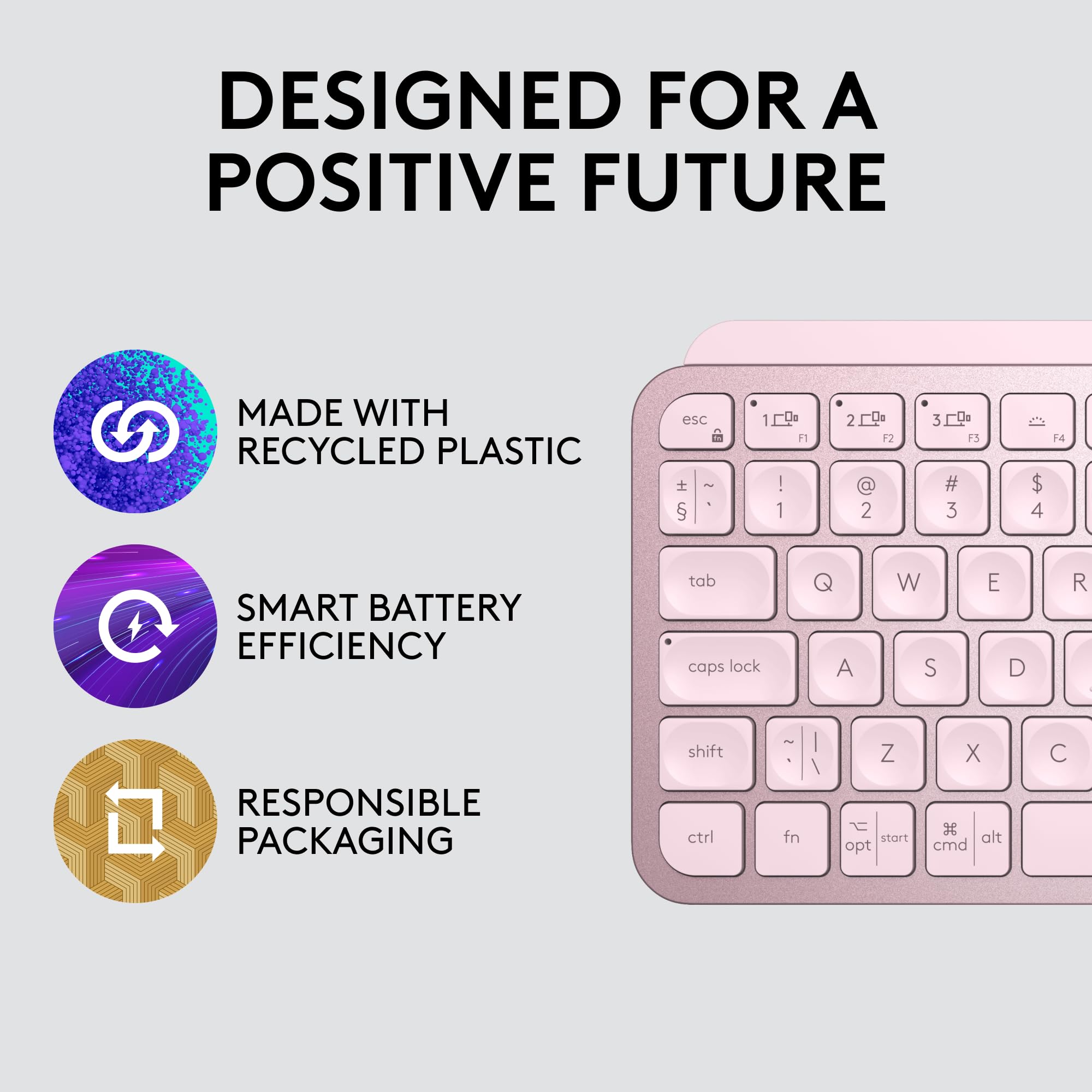 Logitech MX Keys S Wireless Keyboard, Low Profile, Fluid Precise Quiet Typing, Programmable Keys, Backlighting, Bluetooth, USB C Rechargeable, for Windows PC, Linux, Chrome, Mac - Rose