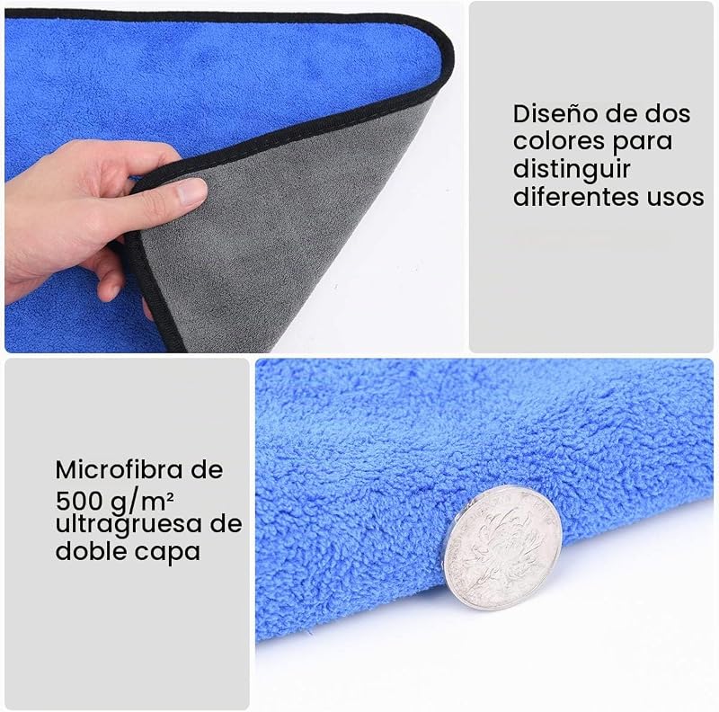 Panos de limpeza em microfibra, pacote de 6, toalhas grossas de duas camadas, sem fiapos, toalha super absorvente para lavagem doméstica e automóvel, secagem e detalhamento, 40 x 30 cm — foto 3 de 8