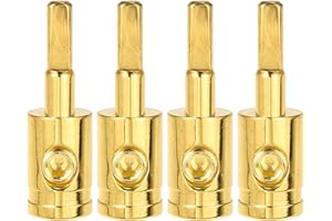 X AUTOHAUX 4pcs Amp Input Reducer Copper 4 Gauge Car Stereo Audio AWG Pin Power Ground Wire Reducer Gold Tone