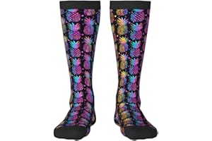 Nevjipu Knee High Socks for Women Men Athletic - Pink Tropical Pineapple Print Casual Long Socks for Travel Running