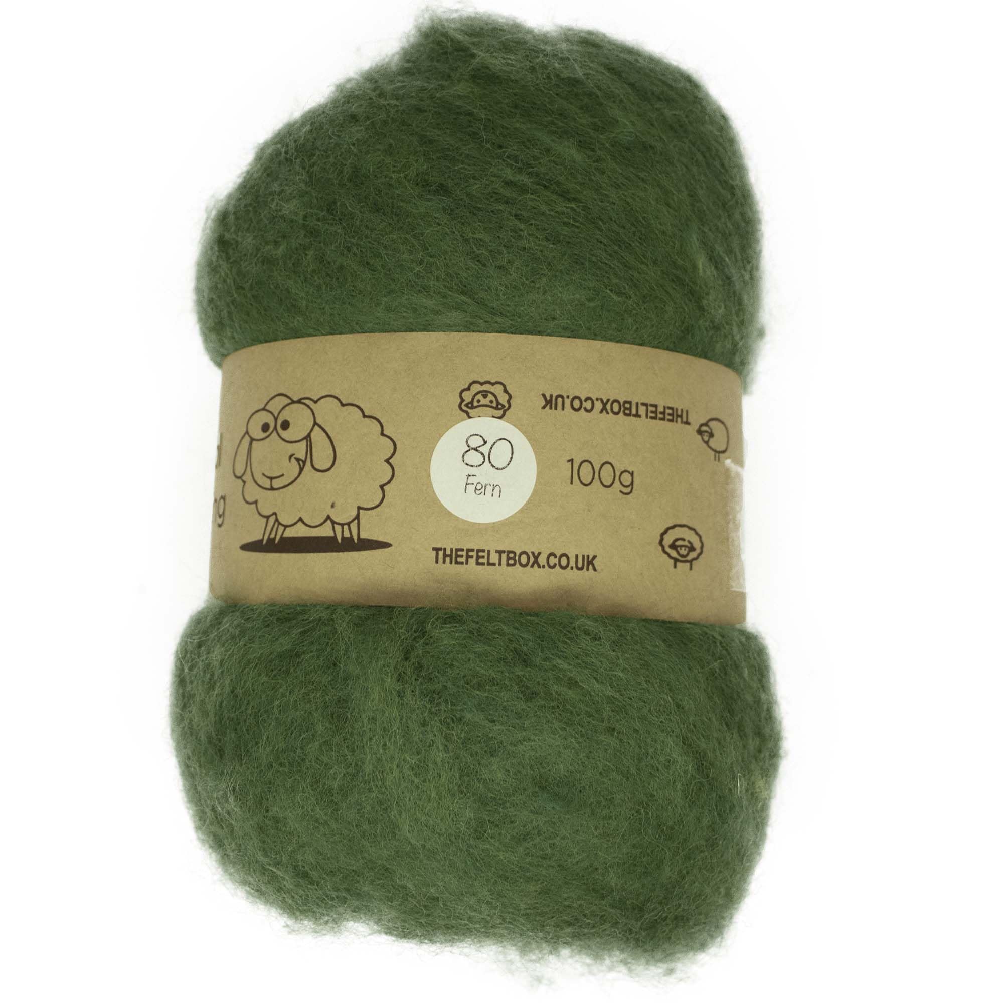 Carded Wool Batt – Fern Green #80 – 100g (3.5oz) for Needle & Wet Felting – The Felt Box