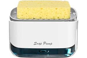 BESTSEEK Kitchen Dish Soap Dispenser with Sponge Holder, 2-in-1 Countertop Soap Pump Dispenser, for Kitchen Sink Dishwashing Soap Dispenser - 12.5 Ounces