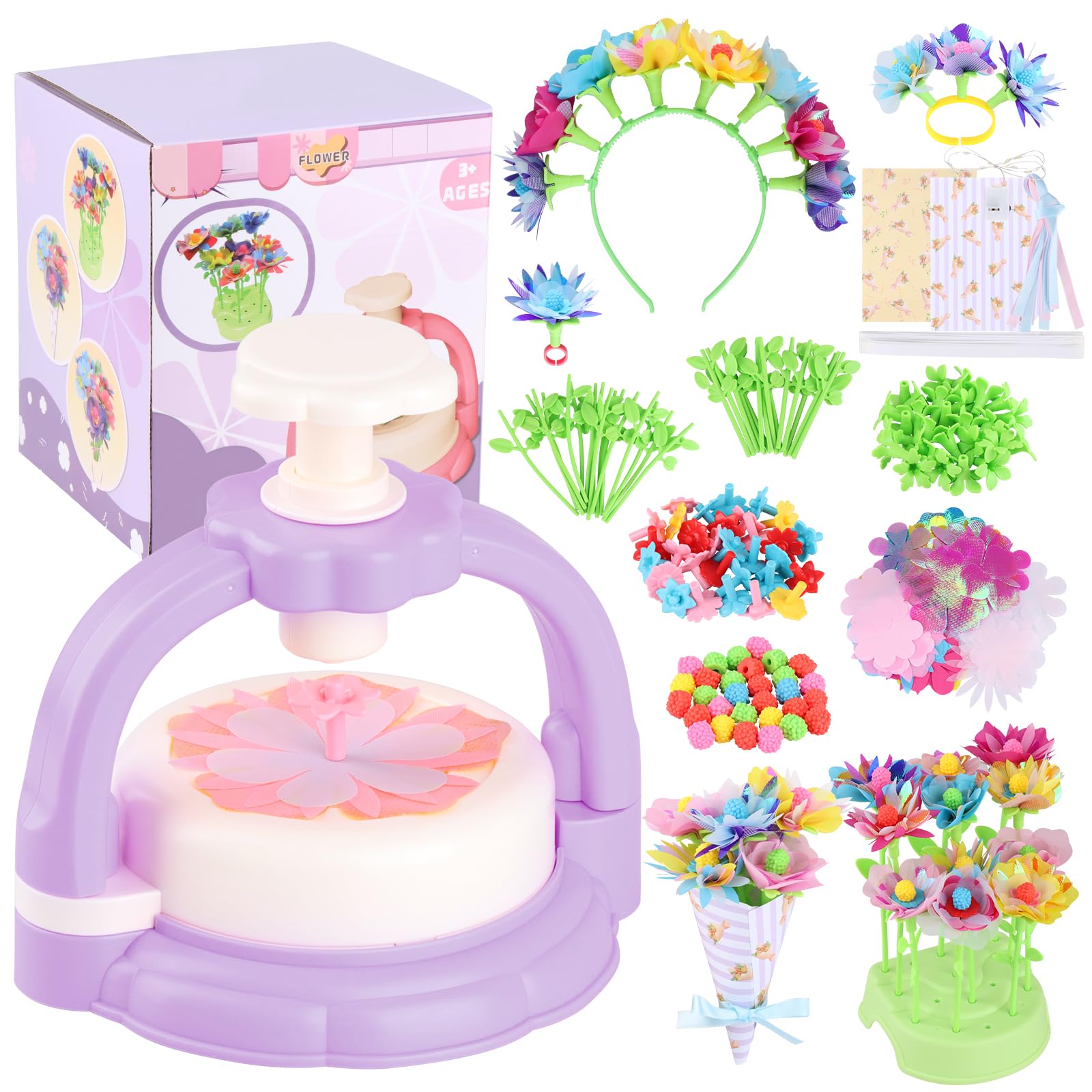 iulrtba DIY Fabric Flower Bouquets, DIY Flowers Bouquet Kit for Kids, Arts and Crafts, Flower Pressing Kit, Birthday Christmas Gifts for 5 6 7 Year Old Girls