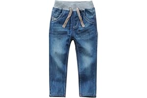 JIAYOU Toddler Kid Boy Elastic Mid Waist Washed Full Length Straight Pants Denim Jeans