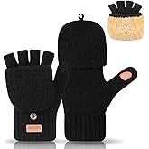 JIZCTBN Convertible Fingerless Wool Gloves - Thermal Fleece Lined Winter Mittens with Flip Top for Women Men