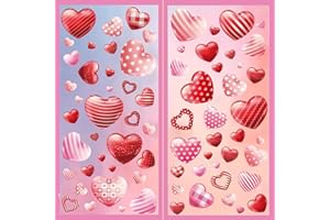 Valentines Day Window Clings Stickers Decorations, 85Pcs 3D Heart-Shaped Decal Stickers for Glass, Fabulous for Holiday Decal