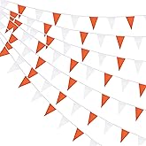 100 Feet Orange & White Pennant Banner Flags String Hanging Orange & White DIY Triangle Bunting Flags,Party Decorations for Grand Opening,Party Events Celebration,Kids Birthday,60 Pcs