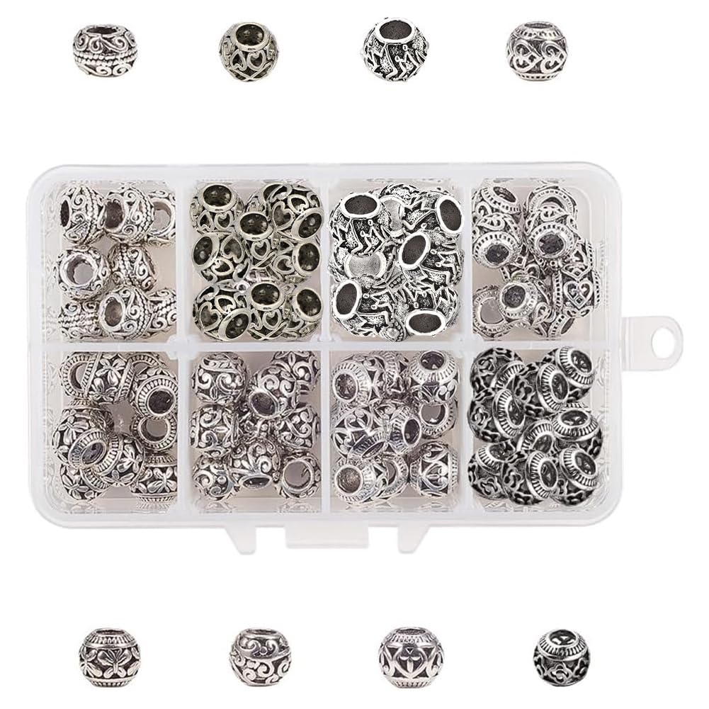 NBEADS 80 Pcs Alloy Beads Tibetan Style Alloy European Beads Metal Spacer Beads for European Snake Chain Charm