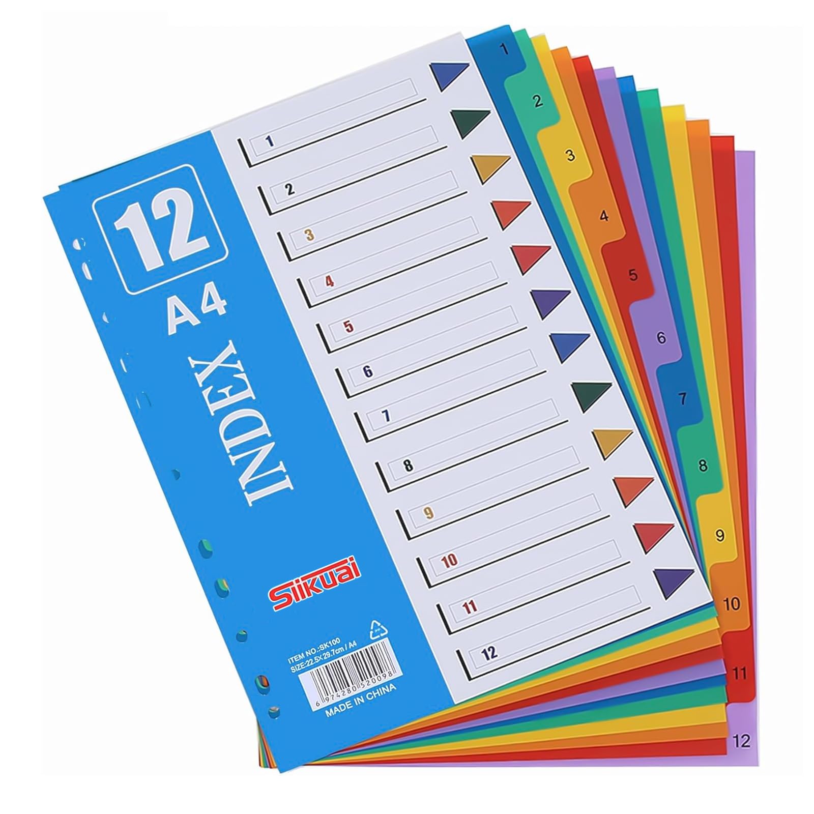 hautllaif File Dividers A4,3 Pack of A4 Folder Dividers for Ring Binders & Lever Arch Files,Colorful Plastic Binder Dividers with 12 Parts,Perfect for Office,School & Home Use