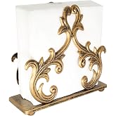 Owlgift Baroque Bronze Napkin Holder &ndash; Decorative Metal Tissue Rack for Tabletop, Mail, or Bill Organizer &ndash; 6 x 2 x 5.3 Inches, Rustic Finish for Home or Restaurant Use