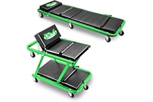 PM PERFROMOTOR PM PERFORMOTOR 48" Folding 2 in 1 Rolling Z Creeper, Adjustable Roller Garage Chair Lay Down or Sit, 7 Pcs 2" Casters, 350 Lbs Weight Capacity, Green,PM-TOL-CPS48-GR
