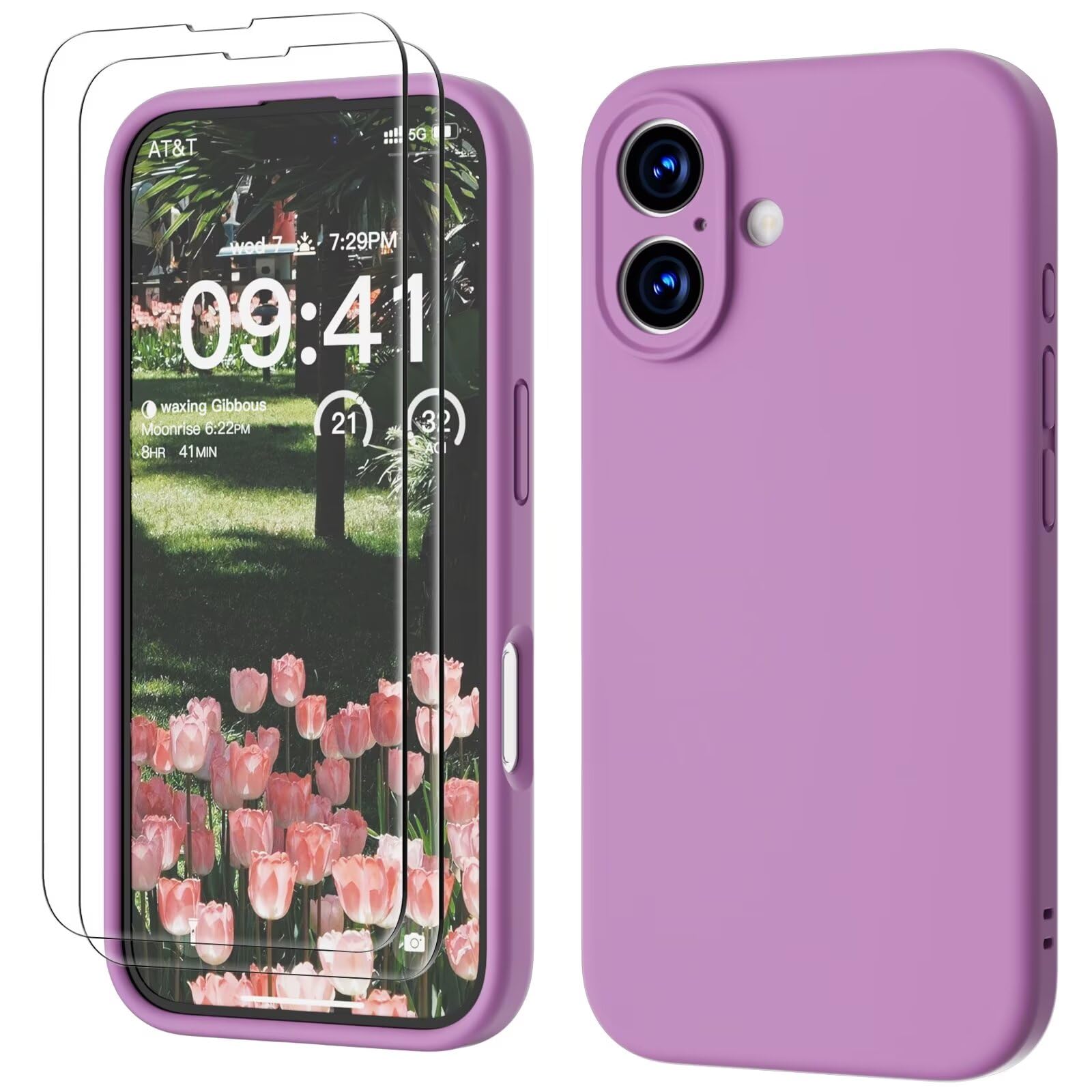 GOODVISH 3 IN 1 for iPhone 16 Case 6.1 inch, Upgraded Camera Protection, 2X HD Screen Protector, Liquid Silicone Anti-Scratch Shockproof Gel Rubber Anti-Fingerprint Phone Case Cover, New Pink