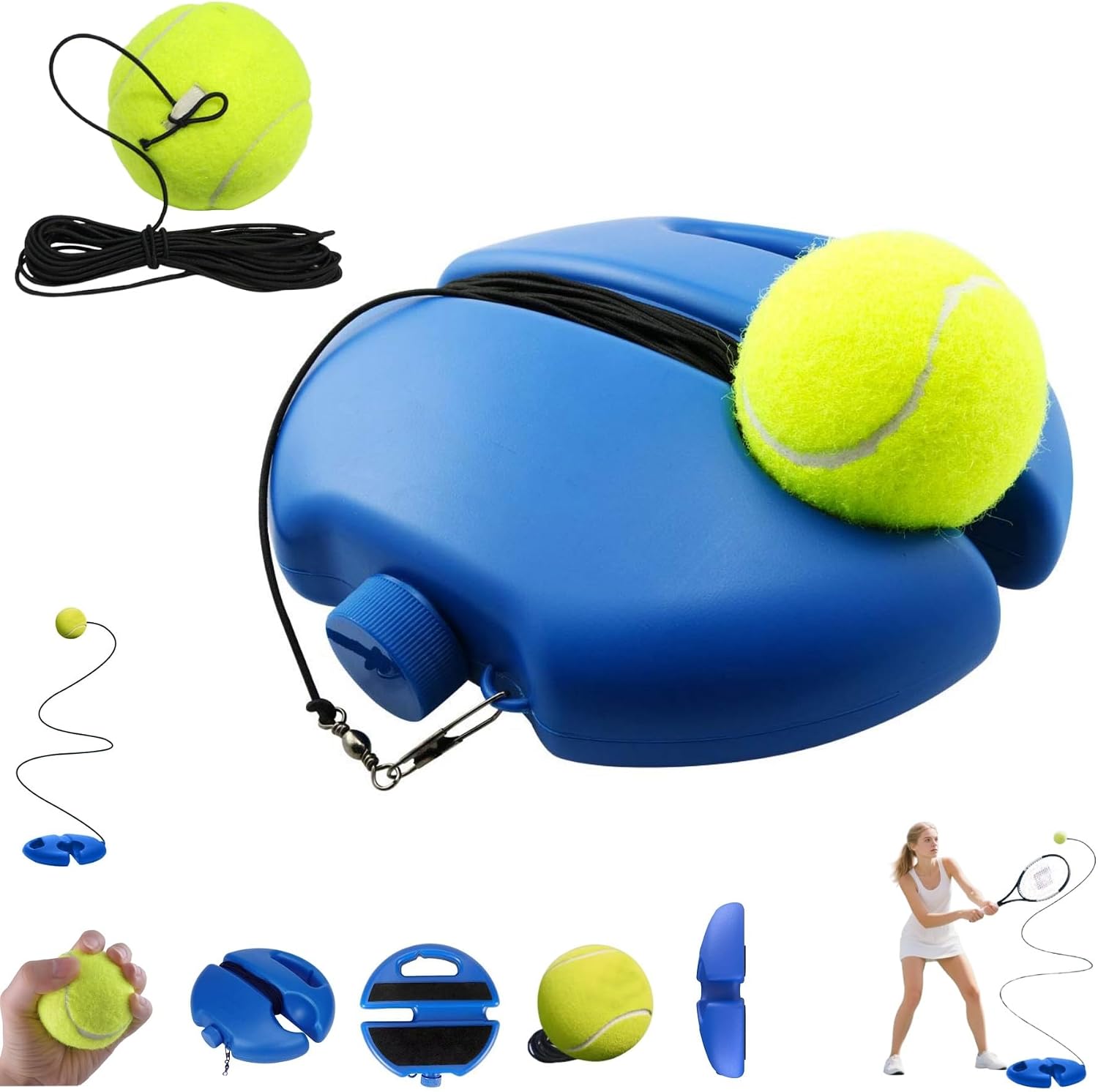 HISKI Tennis Ball Training Baseboard, Tennis Trainer Equipment Set, Tennis Trainer Ball with String, Tennis Trainer Rebound Ball, Multifunction Tennis Practice Rebounder for Backyard