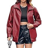 Miladusa Womens Oversized Leather Jackets Faux Casual Zip Up Trendy Bomber Motorcycle Jacket with Pockets