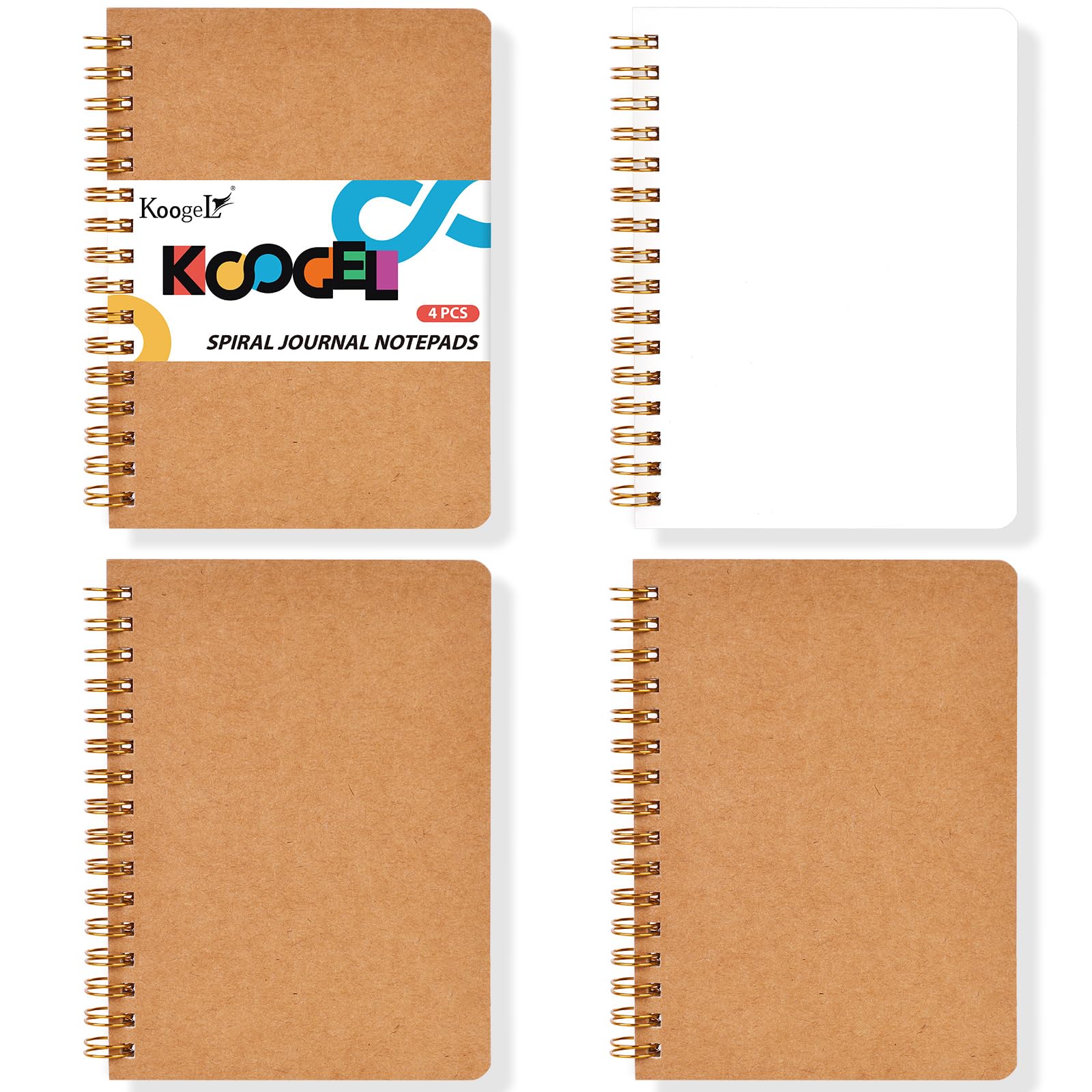 Photo 1 of Koogel 4PCS Mini Spiral Notebooks, 4.5x 5.7inch Small Blank Pocket Notebooks Kraft Hardcover Journals Tiny Notepads for School Office Note Taking Supplies, 80 Sheets/160 Pages