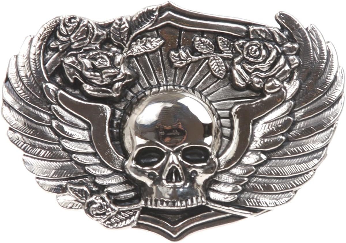 Winged Skull Roses Pirate Belt Buckle: Clothing