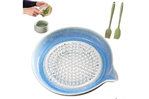 Gradient Ceramic Grater Plate, Multipurpose Garlic Grater Plate with Spout & Brush, Premium Ginger Graters Bowl, Puree Plate 