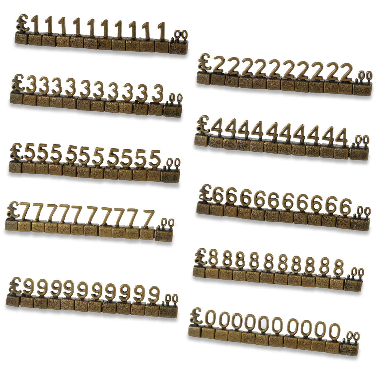 MACHSWON 10 PCS Digital Price Tag 3D Metal Shelving Adjustable GBP ￡ Price Cube Kit for Shop Display Jewelry Watch Shop Office Display Pricemarker Labels Bronze