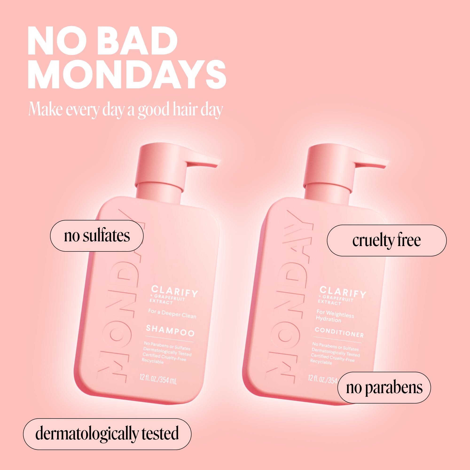 MONDAY HAIRCARE Clarify Shampoo and Conditioner Set 12 oz for Oily Hair Made with Grapefruit Extract, Coconut Oil, Shea Butter, Vitamin E and Pro-Vitamin B5