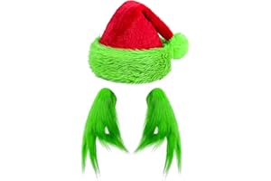 BleSky Green Monster Furry Gloves Christmas Santa Hat Set for Christmas Halloween Cosplay Costume